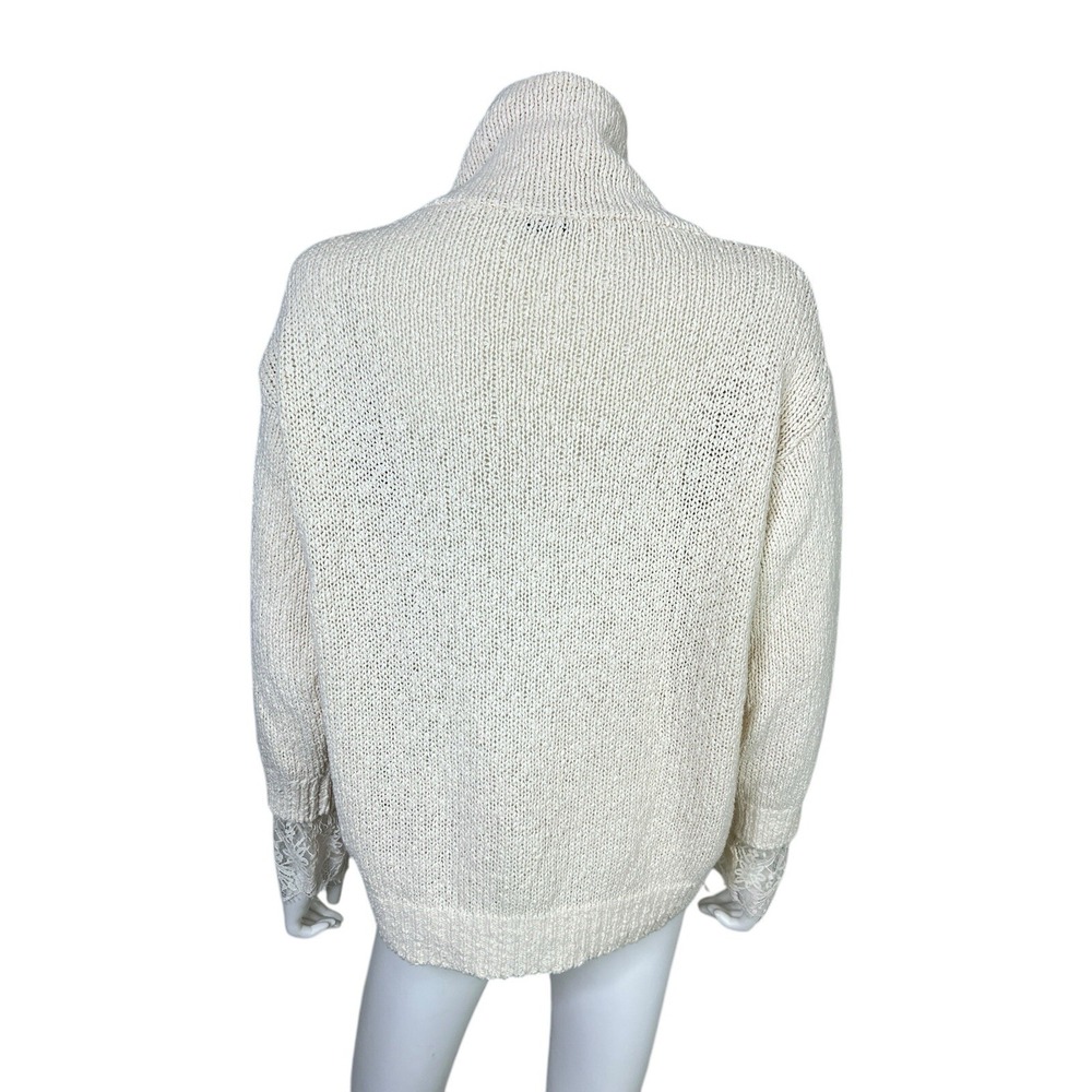 Brunello Cucinelli Womens Sweater Top Ivory Cotton Linen Cottegecore Lace Size L - Picture 2 of 15
